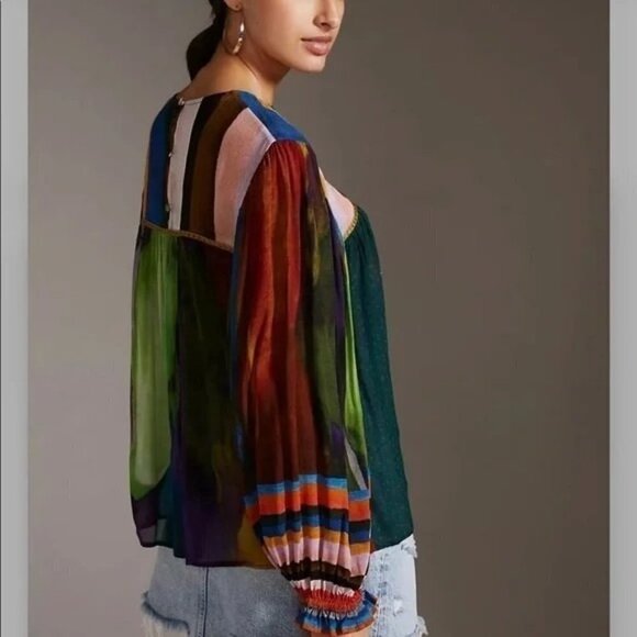 Anthropologie Bl-nk Miranda Peasant Blouse in Holly Size XS XSP Petite NWT $128 - Picture 6 of 9